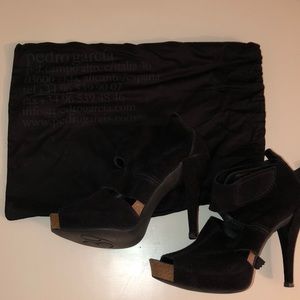 Pedro Garcia // Black Suede Velcro Heels